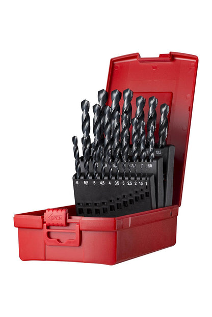 Dormer Jobber Bohrer Set HSS für Metall - 25-teilig. Silberfarbene Spiralbohrer zum Präzisionsbohren in Metall.