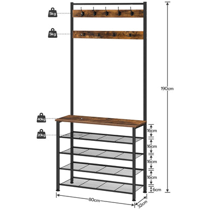 HOOBRO Garderobenständer mit Schuhregal – Dunkelbraun EBF80MT01G2