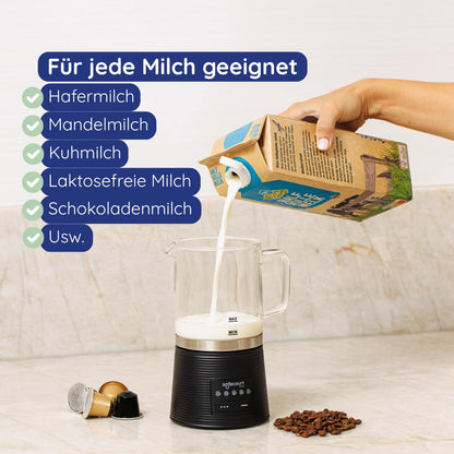 Safecourt Elektrischer Milchaufschäumer MF500 mit Glasbehälter