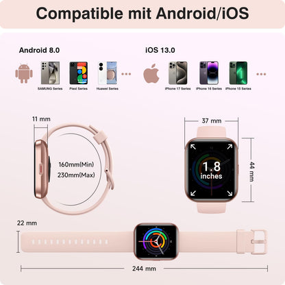 aeac Smartwatch Damen mit Telefonfunktion, 1,85-Zoll-HD-Display