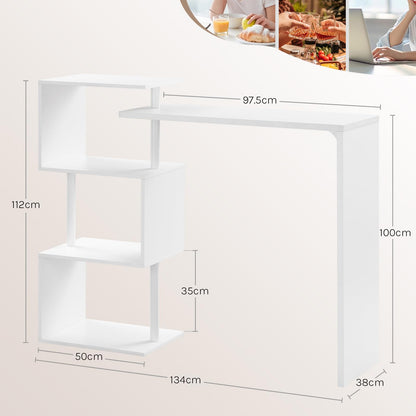 WOLTU Bartisch mit 3 Ablageflächen drehbar - Weiss