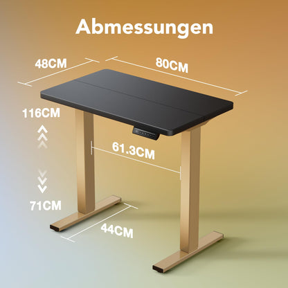 HUANUO Elektrischer Stehschreibtisch 80x48cm – Schwarz/Gold