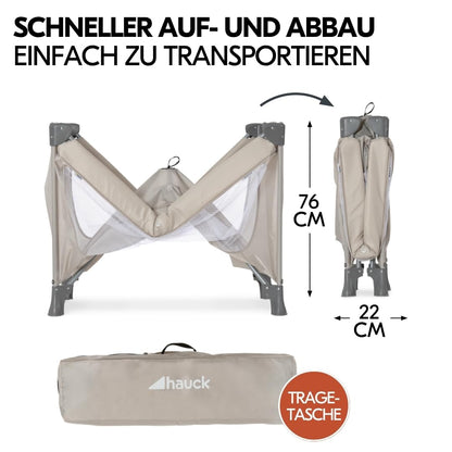 hauck Dream N Play Baby Reisebett – Alvi Komfort Matratze, Moskitonetz, Beige