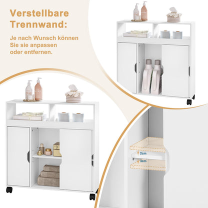 EUGAD Nischenschrank Rollwagen Badezimmerschrank – Weiss mit Schiebetüren