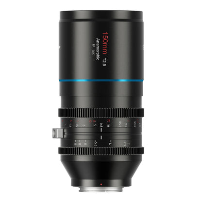 SIRUI Venus 150mm T2.9 1.6X Anamorph Vollformat Objektiv E-Mount. Schwarzes E-Mount Vollformatobjektiv für 1.6x anamorphotische Aufnahmen.