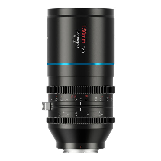SIRUI Venus 150mm T2.9 1.6X Anamorph Vollformat Objektiv E-Mount. Schwarzes E-Mount Vollformatobjektiv für 1.6x anamorphotische Aufnahmen.