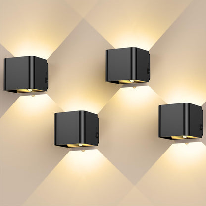 GEARLITE LED Wandleuchte mit Bewegungsmelder, aufladbar, 4er-Set, schwarz, für innen und aussen