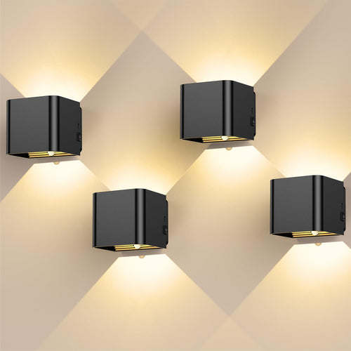 GEARLITE LED Wandleuchte mit Bewegungsmelder, aufladbar, 4er-Set, schwarz, für innen und aussen
