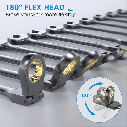 ENEACRO Gelenk-Ratschenschlüssel Set 14tlg. 6-19mm Flex-Kopf