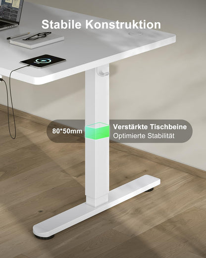 Devoko Elektrischer Stehschreibtisch 140x80cm - Weiss mit USB-C