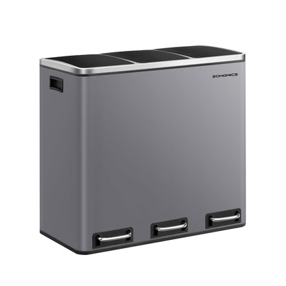 SONGMICS Mülltrennsystem LTB054G01 - Treteimer 3 Fächer grau