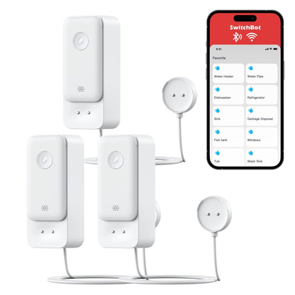 SwitchBot WLAN Wassermelder mit 1 m Sensorkabel, 100 dB Alarm, IP67 zur Erkennung von Wasserlecks