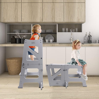 YOLEO 3 in1 Lernturm Montessori Kinderhelfer - Grau
