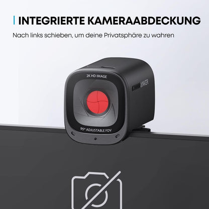 Anker PowerConf C200 2K USB-Webcam mit Kameraabdeckung