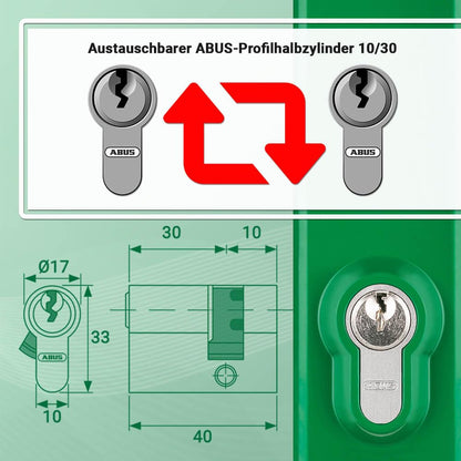 TMS PRO SHOP Türwächter ABUS Zylinderschloss verschiedenschliessend grün