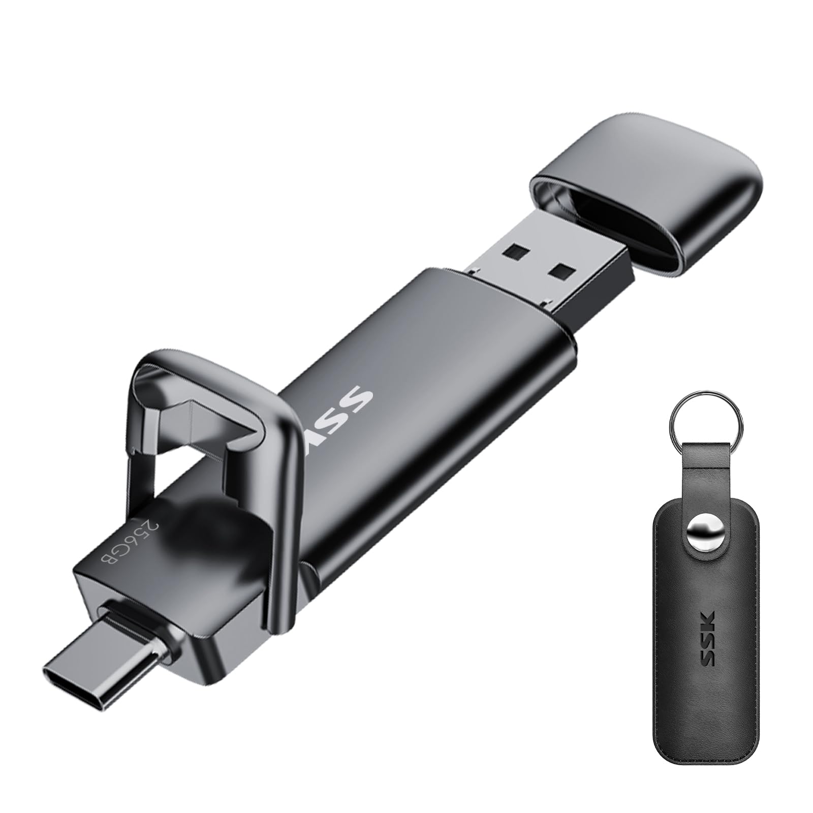 SSK Externe SSD 256GB, Dual USB-C + USB-A 3.2 Gen2, SD301 mit Zinklegierungsgehäuse