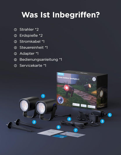 Govee Outdoor LED Strahler IP67 RGBWIC Gartenbeleuchtung - 2er Pack