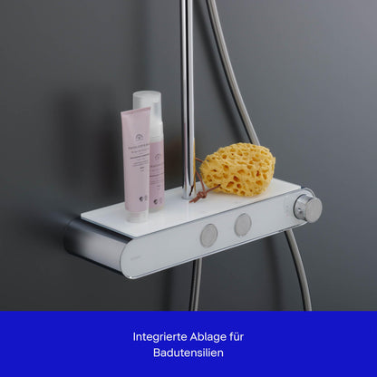 Duravit Duschsystem, Shower System mit 3 Strahlarten (Rain, Pulse, Mono), Kopfbrause im Winkel verstellbar, Duschset reinigungsfreundlich, Duschsystem mit Thermostat, Chrom/Weiß