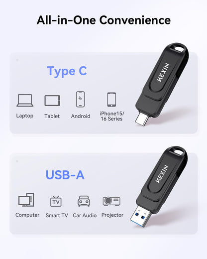 KEXIN USB C Stick 512GB USB 3.0 OTG Dual Type-C & USB-A Speicherstick