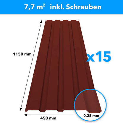 KARAT Trapezblech 115 x 45 cm, 15 Stück, verzinkter Stahl, Rot