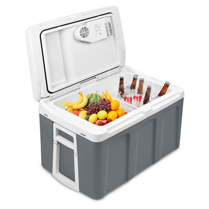UISEBRT Elektrische Kühlbox 48 Liter mit Rollen, 12 V/220 V, grau – PP-Gehäuse, Tragegriff, kühlt und hält warm