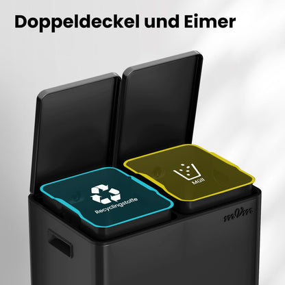 mVm Treteimer 60 Liter mit Mülltrennung, Stahl, Softclose-Deckel