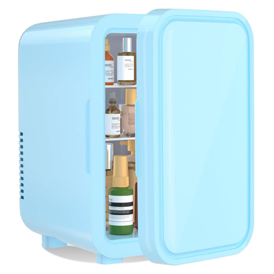 YASHE Mini-Kühlschrank 6 Liter Tragbar Thermoelektrisch - Blau. Blauer, kompakter Kühlschrank zum thermoelektrischen Kühlen von Getränken und Snacks unterwegs.