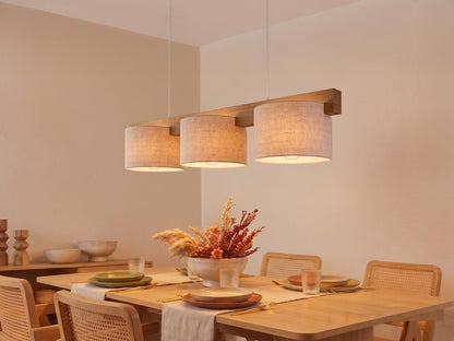 meineWunschleuchte Pendelleuchte Holz Stoff Beige 3-flammig E27