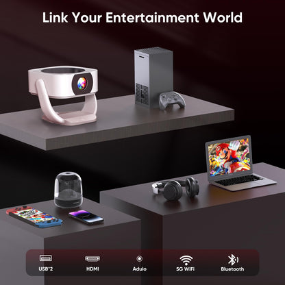 Built-in Apps Mini Beamer 1080P 4K Projektor - WiFi BT 270° drehbar