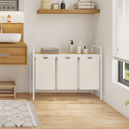 STEELSØN Rigil Wäschesammler – 3-Fach, Bambus Ablage Weiss