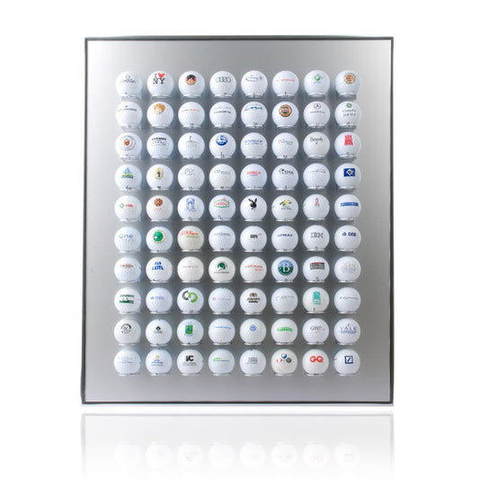 KNIX Golfball Vitrine Premium Aluminium – Für 80 Golfbälle. Rechteckige Vitrine aus Aluminium zur Präsentation von 80 Golfbällen.
