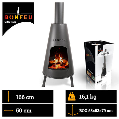BonFeu BonPyra Terrassenofen Schwarz – Feuerstelle mit Funkenschutz