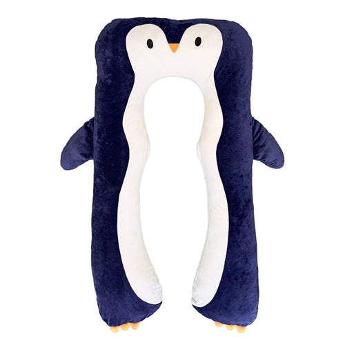 DRACA Seitenschläferkissen Kinder Pinguin - Anti-Stress Baumwolle. Weiß-graues Pinguin-Kissen. Stützt Seitenschläferkinder zur Stressminderung.