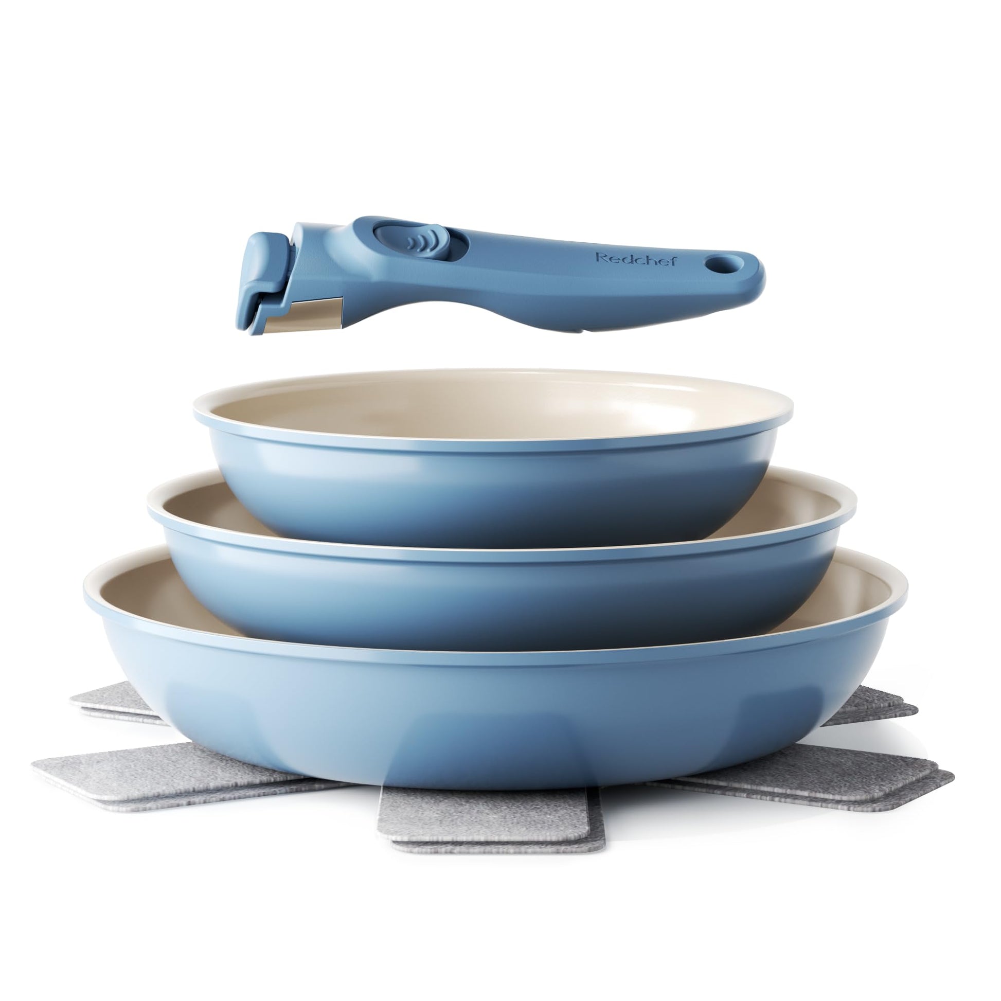Redchef Pfannenset abnehmbarer Griff Induktion Keramik 6-teilig Blau: Blaue Pfannen zum Braten & Kochen, Induktionsgeeignet.