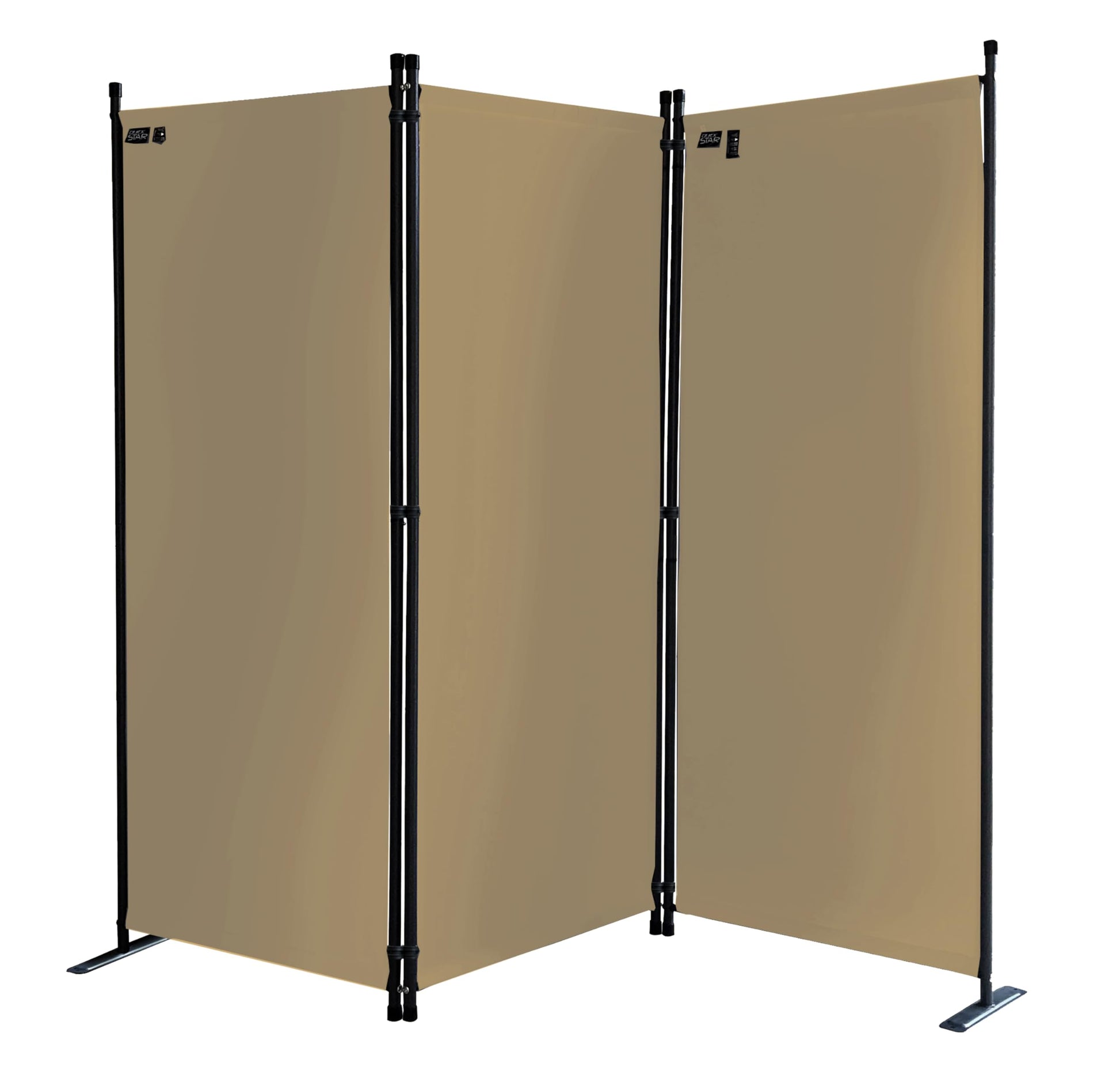 QUICK STAR Paravent 3-teilig 170 x 165 cm Beige Sichtschutz mit anthrazitgrauem Stahlgestell