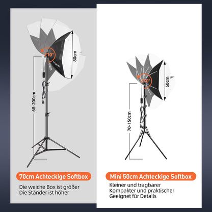 FGen Fotostudio Softbox Set – 2x85W, 2700-6400K, 2x50cm Octogen