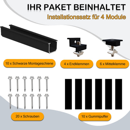 Sorlpv PV Halterung Montageset für 4 Solarmodule, 30–35 mm, schwarz