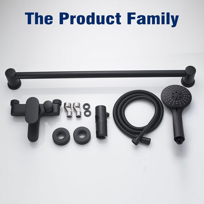 Wannenarmatur Duschsystem Schwarz – Komplettset mit Handbrause