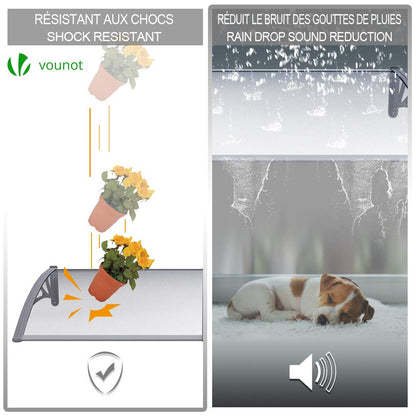 VOUNOT Pultvordach Haustür Überdachung transparent 200x80cm grau