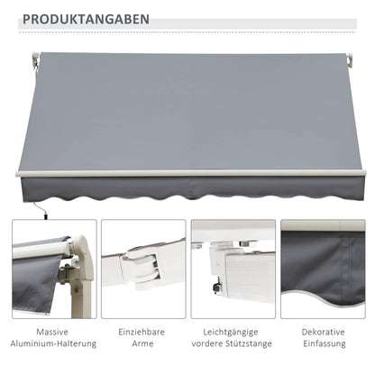 Outsunny Klemmmarkise 395cm – Balkon Sonnenschutz Weiss-Grau