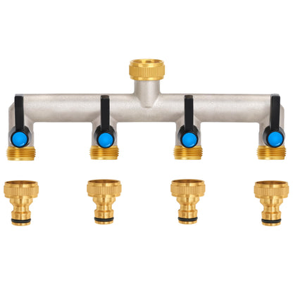 OPERMAXER 4-Wege Wasserverteiler 3/4 Zoll Messing mit Absperrhähnen, vier Kugelhähne mit verlängertem Metallgriff