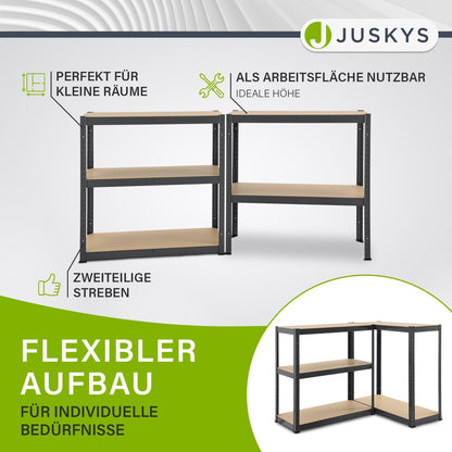 Juskys 6er-Set Lagerregal Basic 6X Schwerlastregal - 180x90x40cm Grau