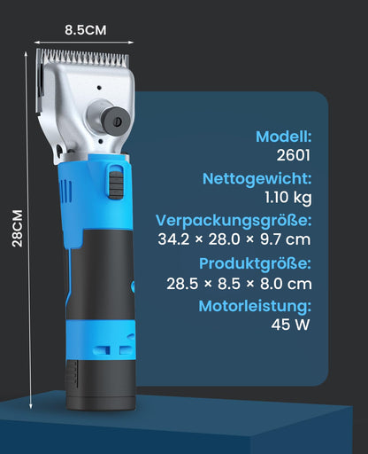 oneisall Pferdeschermaschine kabellos mit 2 Akkus, 2400 U/min, blau