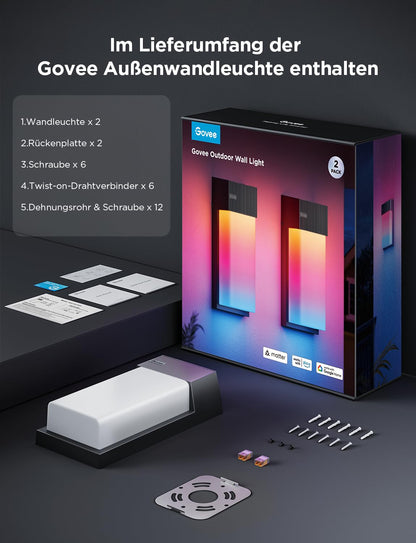 Govee RGBIC Smart LED Aussen Wandleuchte – 2er-Set