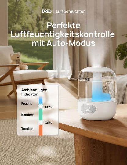 DREO Luftbefeuchter Ultraschall, kühler Nebel, 3 L Tank, Top-Fill