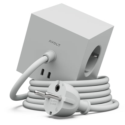 Avolt Square 1 Steckdosenwürfel USB-C/USB - Gotland Grey 1.8m. Schukosteckdosen, USB-C & USB-A zur Stromversorgung & Laden.