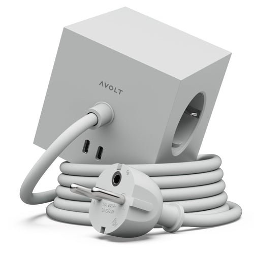Avolt Square 1 Steckdosenwürfel USB-C/USB - Gotland Grey 1.8m. Schukosteckdosen, USB-C & USB-A zur Stromversorgung & Laden.
