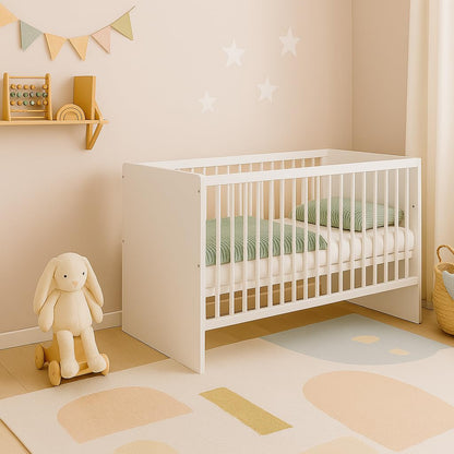 KMbaby TANY Babybett Gitterbett – Weiss 120x60cm mit Matratze