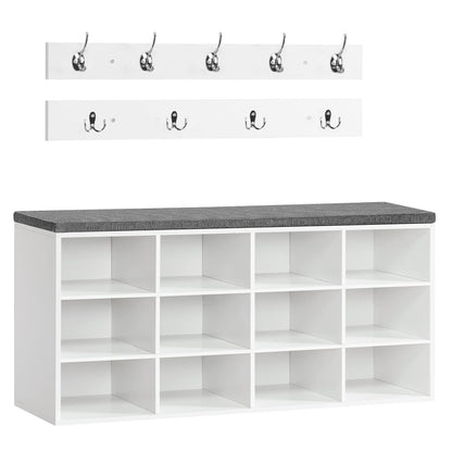 HOOBRO Garderobe Schuhregal Set, Weiss - Modell EWT112HX01. Weisses Set aus Garderobe und Schuhregal zur Aufbewahrung von Kleidung und Schuhen.