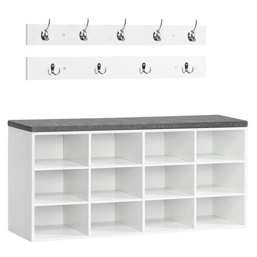 HOOBRO Garderobe Schuhregal Set, Weiss - Modell EWT112HX01. Weisses Set aus Garderobe und Schuhregal zur Aufbewahrung von Kleidung und Schuhen.